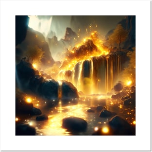 Fantasy Magic Gold waterfall Posters and Art